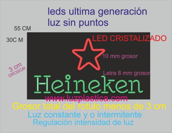 HEINEKEN + ESTRELLA ROTULO LED-CRISTAL  55X30 cm  ref P-0013-1 PLANCHA - Imagen 5